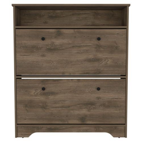 Shoe Rack 46" H, One Open Storage Shelf, Two Internal Storage Drawers