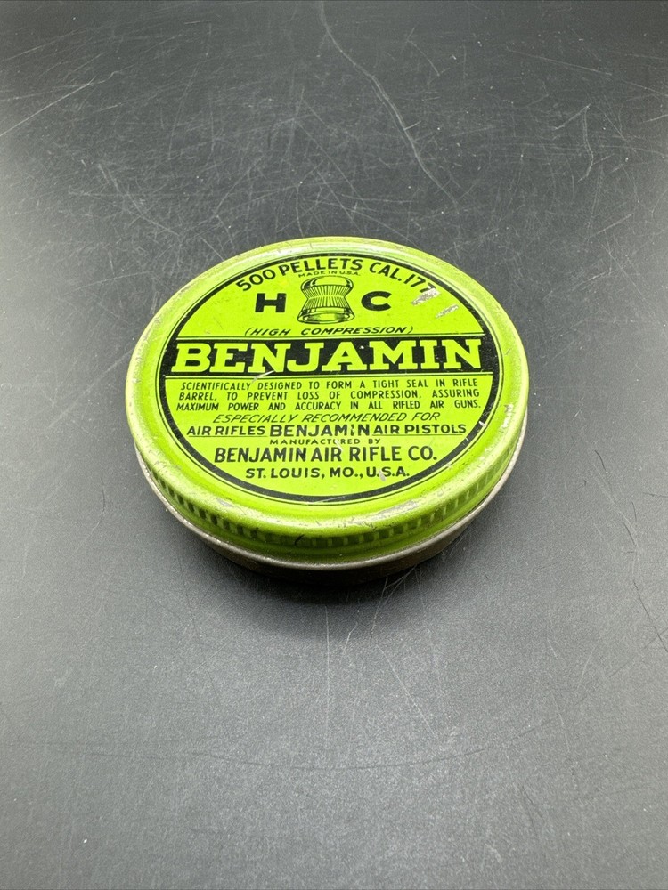 Vintage Benjamin HC .22 Cal Pellets Ammunition Tin Container Empty 📦