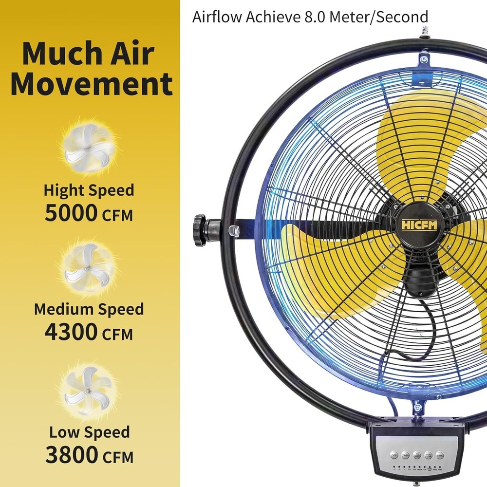 20 inch Orbital Remote Control Wall Mounted Fan, Timer, Oscillation & Tilting