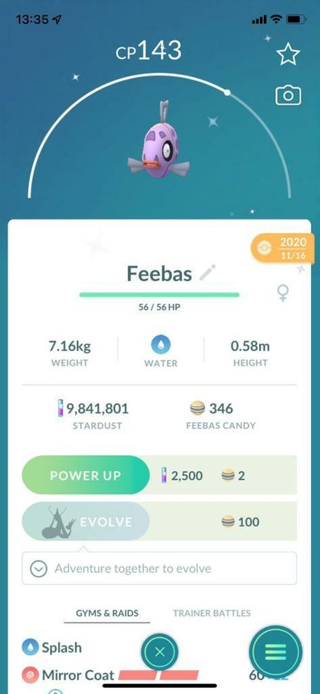 SHINY ✨ FEEBAS!!! ✨ - PKMN GO!!! - NOT REGISTERED!!!