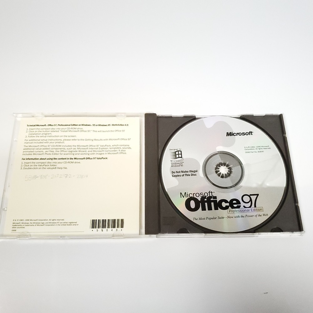 MICROSOFT OFFICE 97 Professional Edition CD, w/ Key Code -1997 for Windows 95 NT