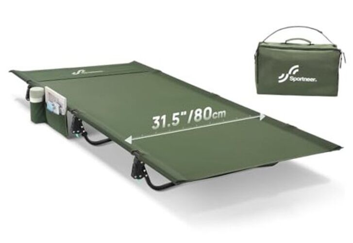 Camping Cot, 31.5'' Extra Wide Compact Folding Cot with Side Pocket Army Green