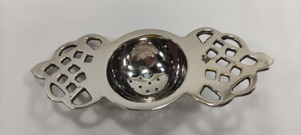 Vintage Silverplated Pierced Two-Handled Over Tea Service Cup Strainer Openwork