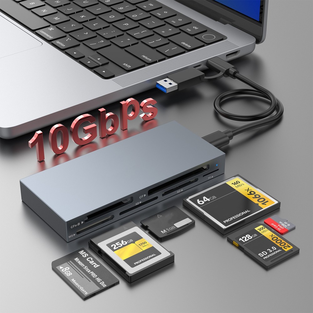 6-IN-1 USB 3.2 Gen2 10Gbps CFexpress Type B/CF/MS/XD/SD/TF Card Reader