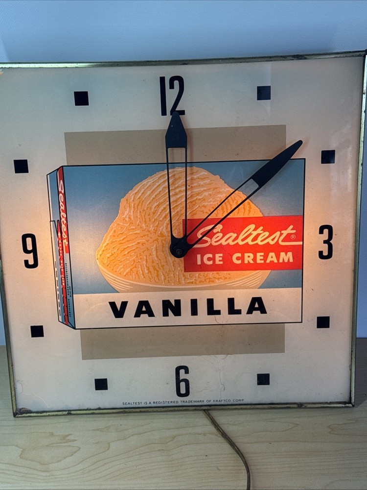 Vintage Lighted Pam Clock Advertising Vanilla Sealtest Ice Cream Read Descriptio
