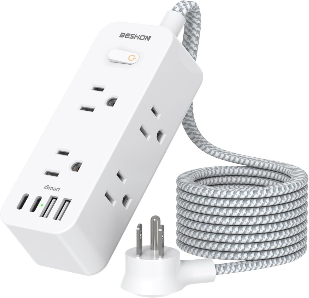 10 Outlet Surge Protector Power Strip USB C 5FT Flat Plug