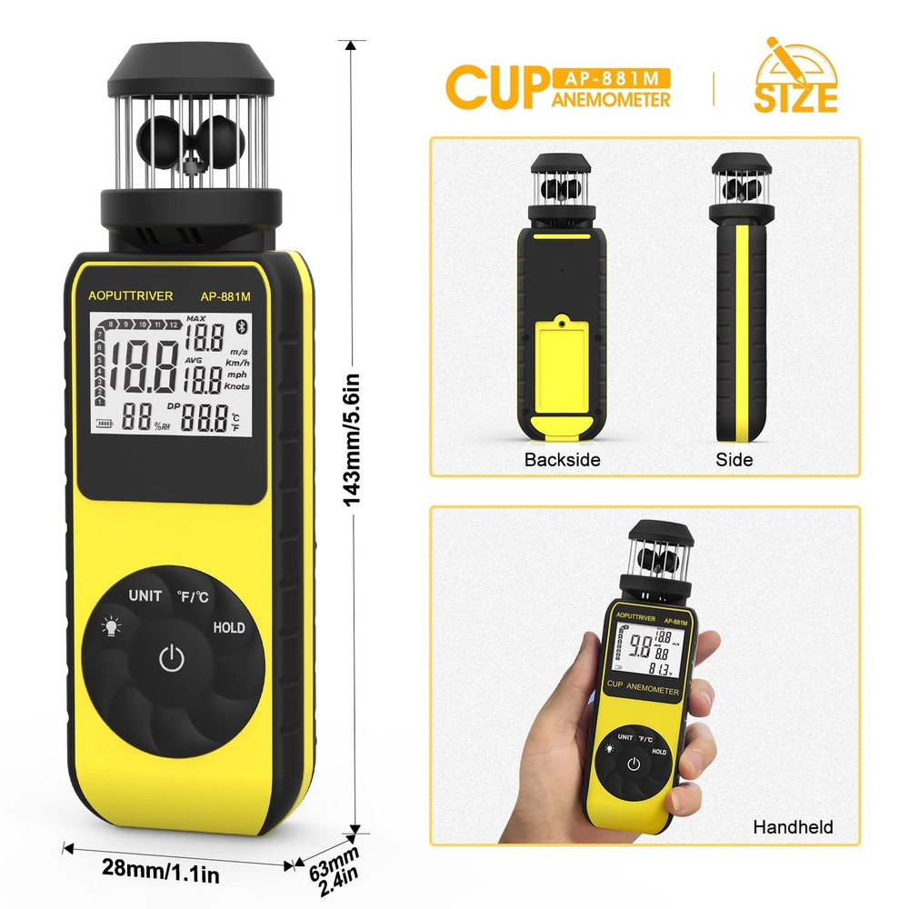 Wind Cup Anemometer with 360°Direction, Handheld Wind Speed Meter Temp℃/℉ Mea...
