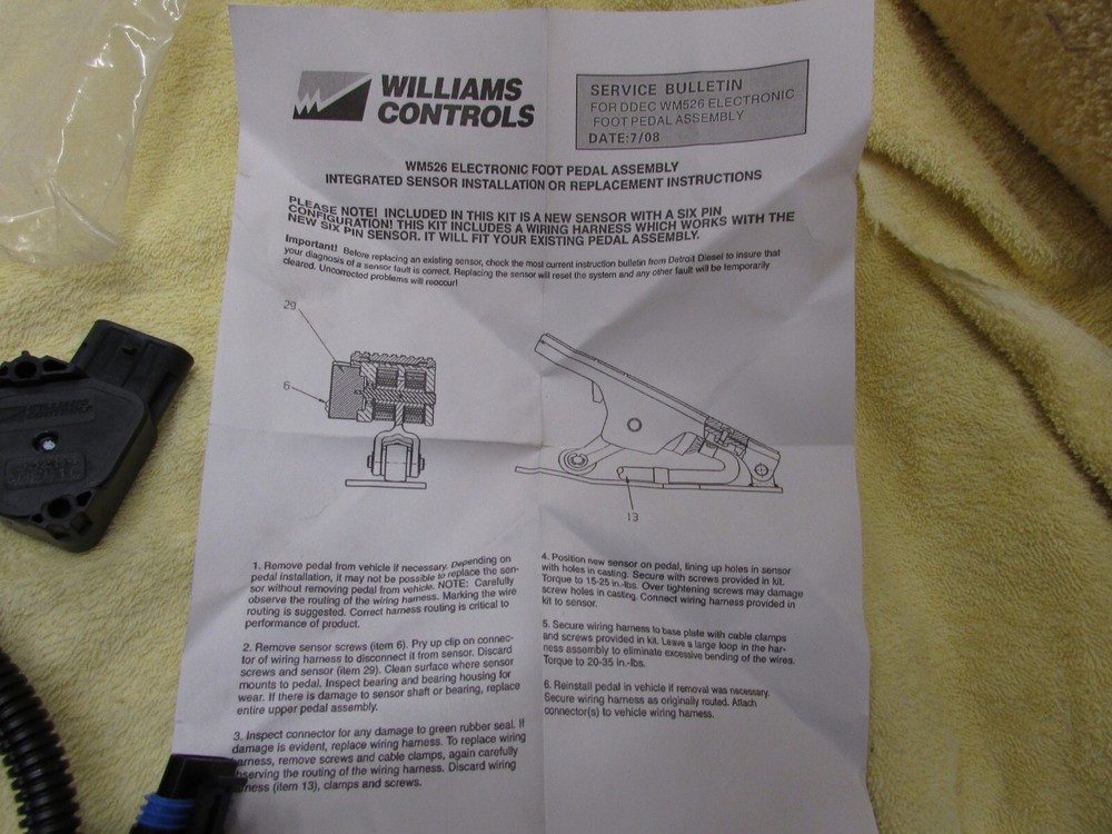 Williams Controls DDEC Accelerator Pedal Sensor Kit 132035 (WM526) New, i3