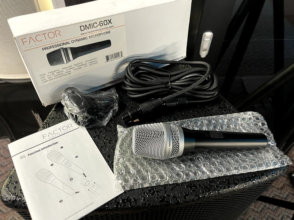 Factor Electronics DMIC-60X Dynamic Microphone w/Switch, Plus Cable & Stand Clip