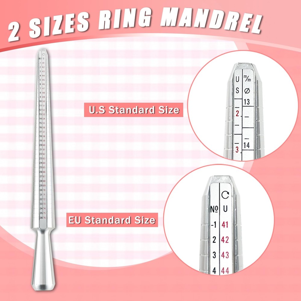 AMGSH Ring Mandrel Sizer Tool with Metal Finger Sizing Silver