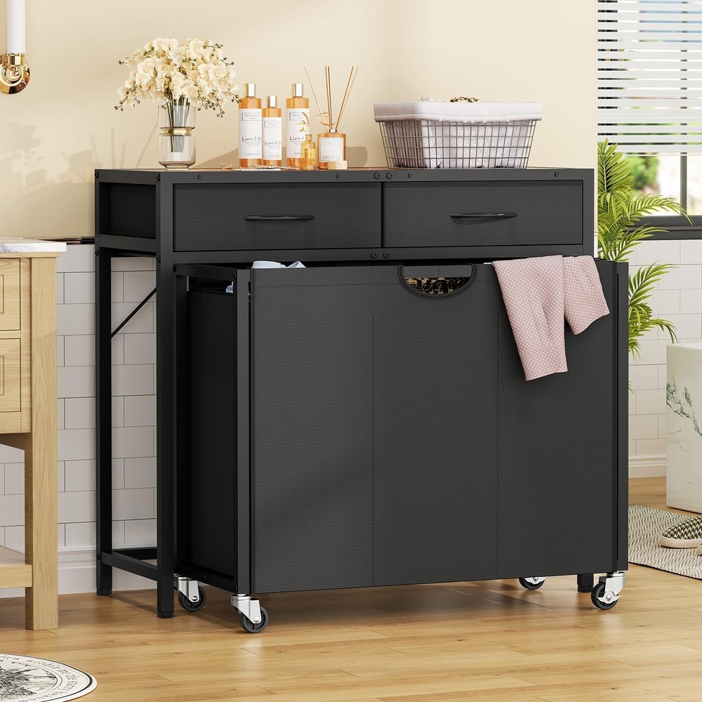 Laundry Sorter, Rolling Laundry Hamper with 3 Section Pull-Out Bags, Laundry ...
