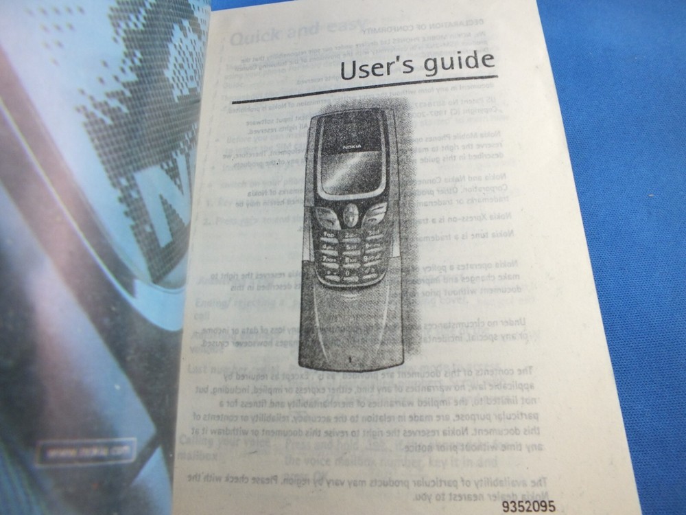 Original Nokia 8850 Users Guide Manual English Manual Operating Instructions Functi