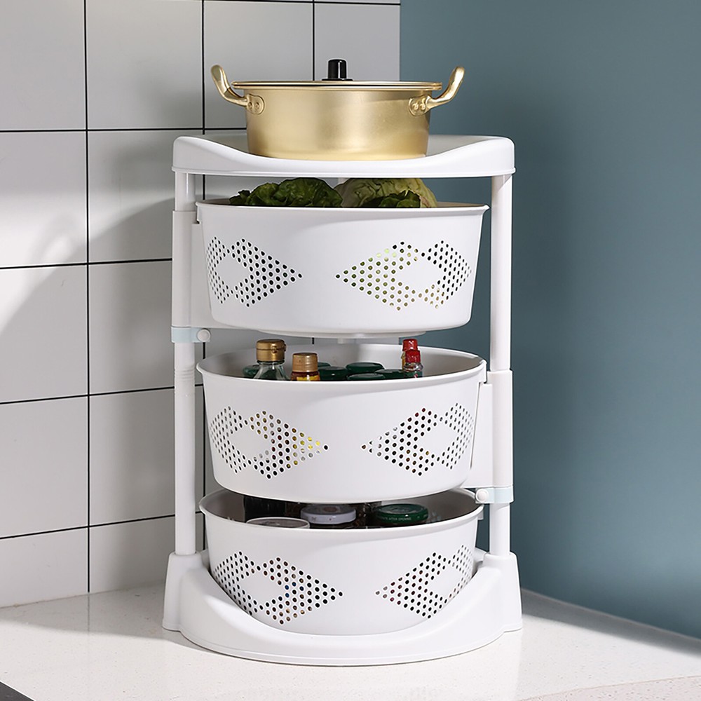 Kitchen Storage Cart Rotating Basket Vegetable Rack Multi-Layer Storage Shelves