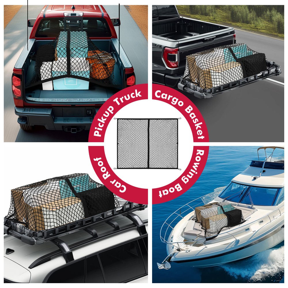 For Chevy Silverado 2013-2021 Single Layer Rear Trunk Elastic Cargo Net w/Hooks