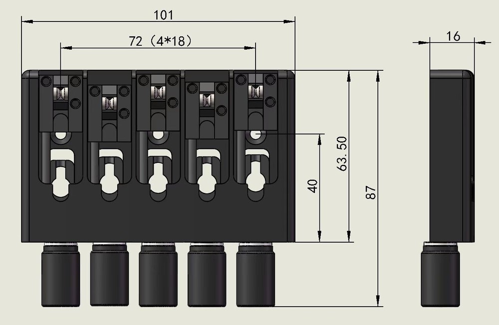 5 String Slightly Adjustable String Spacing Headless Bass Bridge Black Base CNC