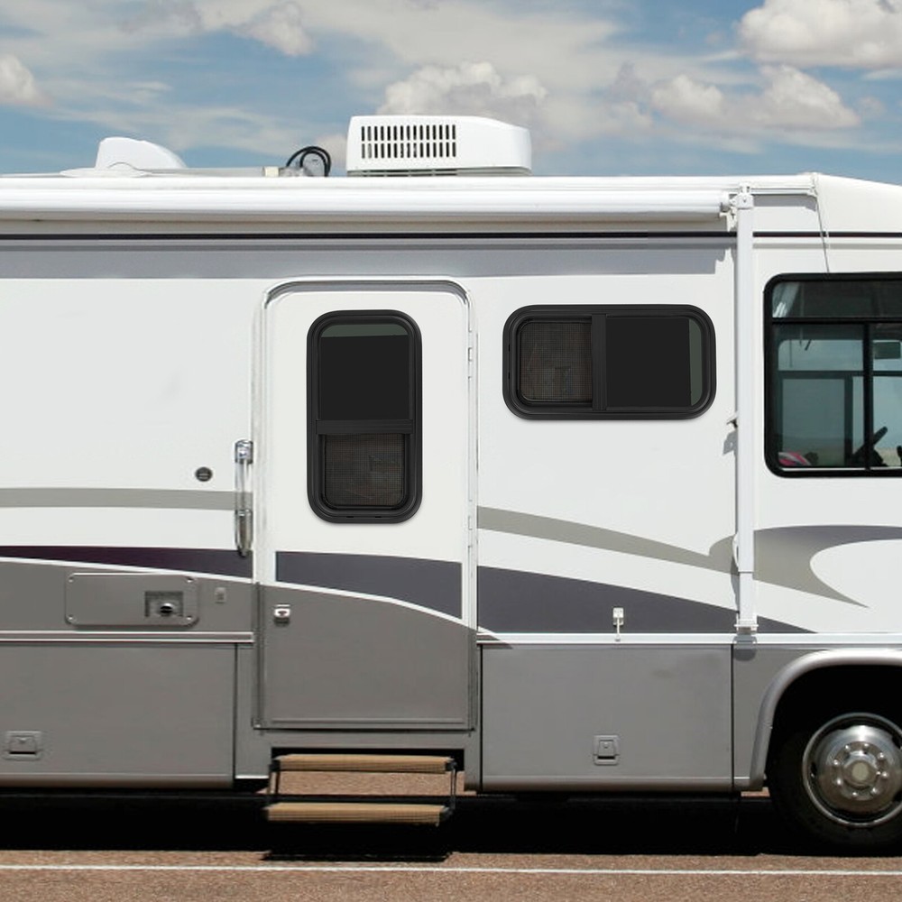 2Pcs RV Window Vertical Slide Window Rectangular Venting Window w/Trim Rings