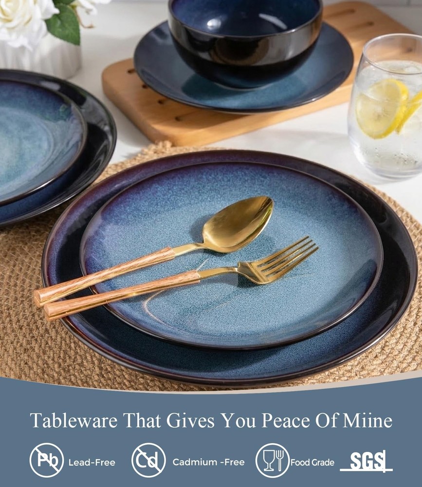 LERATIO Ceramic Dinnerware Sets Service for 8-24pcs, Dreamy Moonlight-Blue