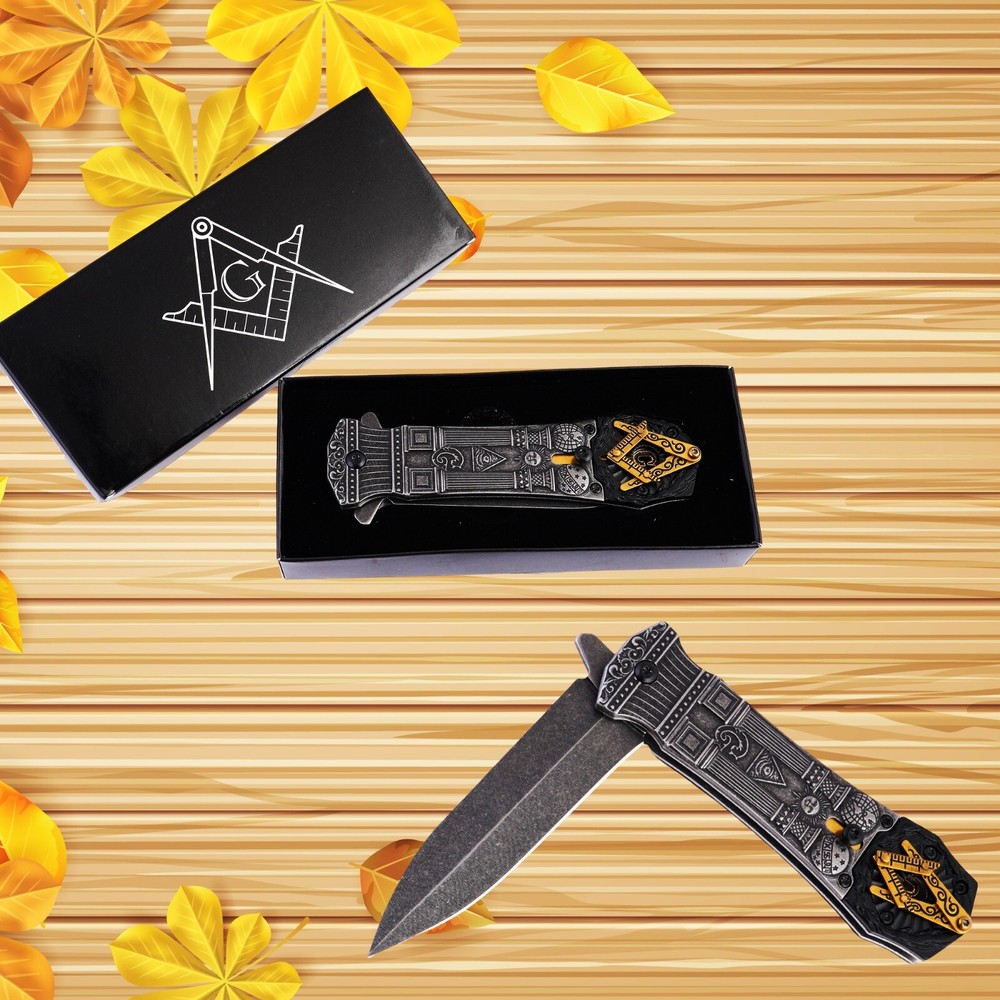 Masonic Folding Knife, Engraved Masonic Logo Expertly Crafted| Pocket Knife
