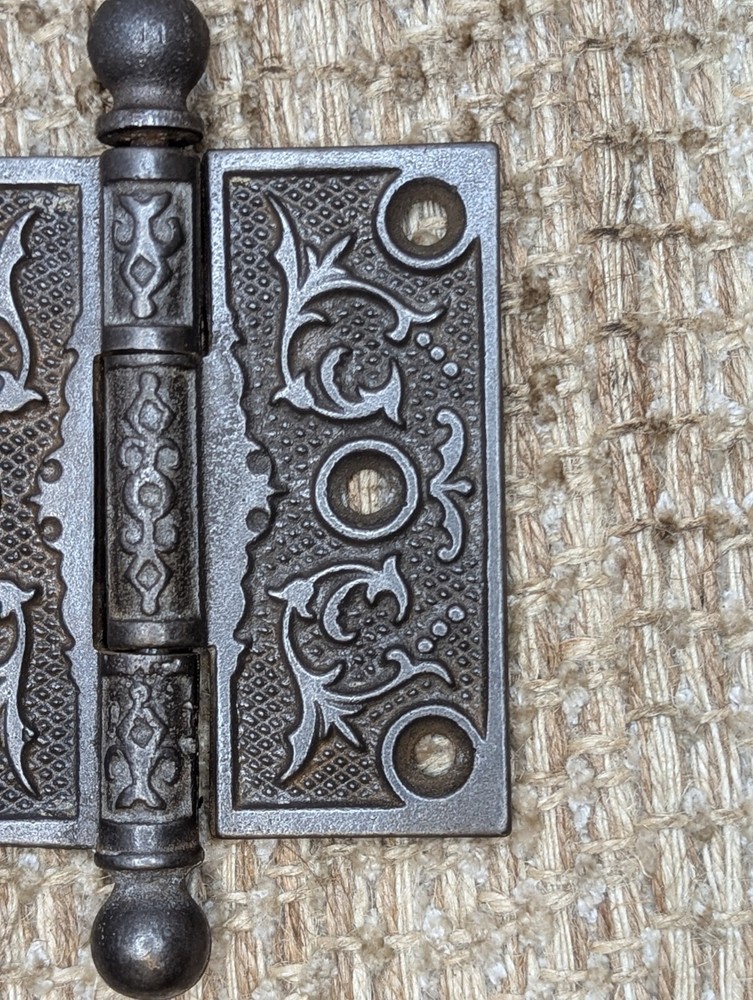 3 1/2" x 3 1/2" Antique Decorative Cast Iron Ball Tip Hinge