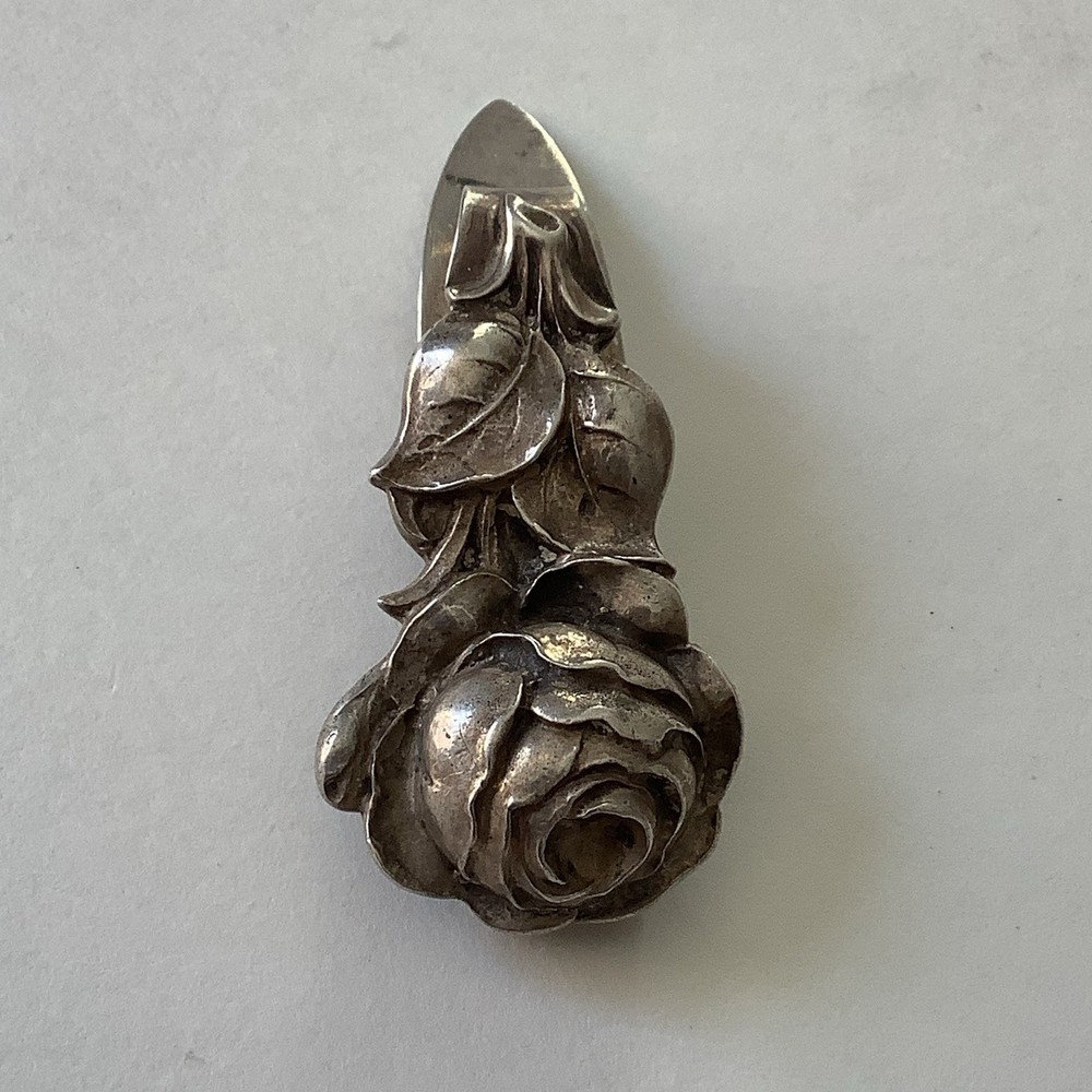 Gorham Antique Sterling Silver Floral Rose Chatelaine Clip