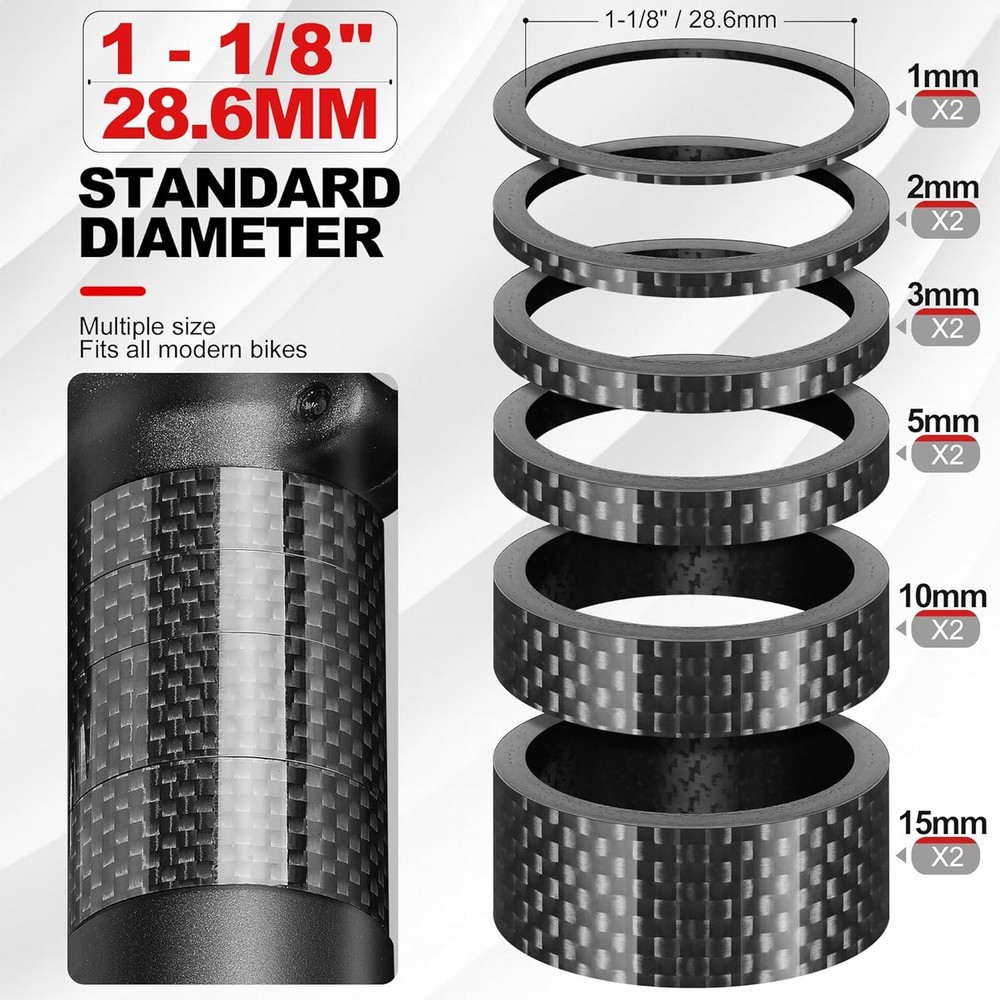 1 1/8 Bike Stem Spacers 12 Pcs Carbon