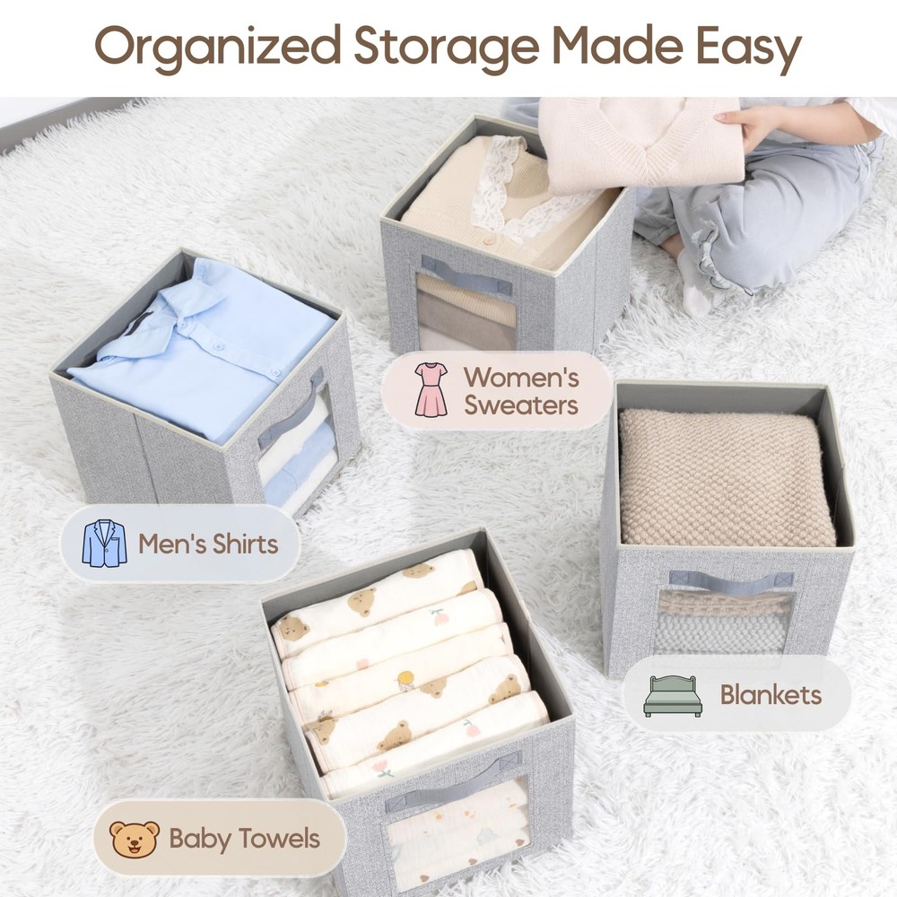 Foldable Storage Cubes - Square Organizer with Window, Decorative Baskets for...