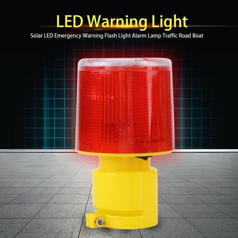 Solar Powered LED Warning Hazard Emergency Beacon Flash Strobe Signal Light