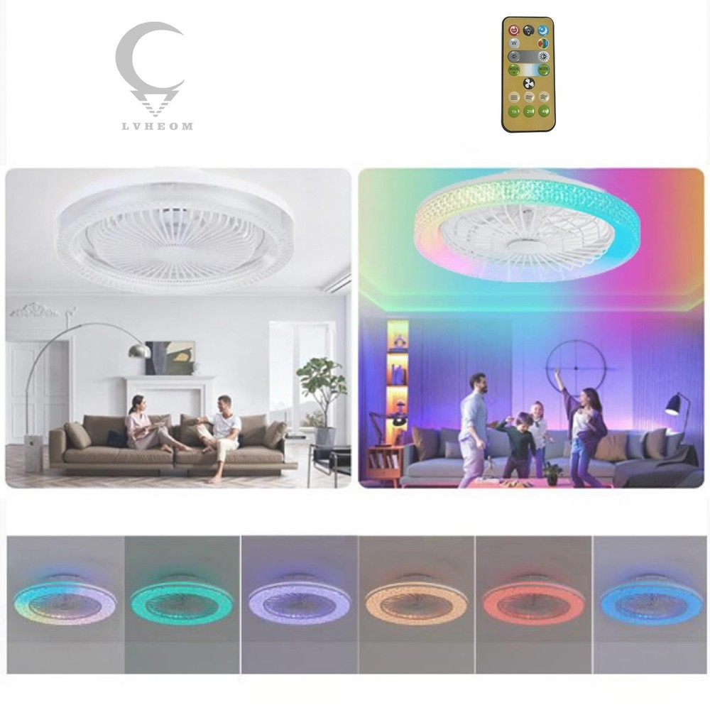 Remote Control Ceiling Crystal Fan Light, RGB Multiple Colors, Adjustable LED...