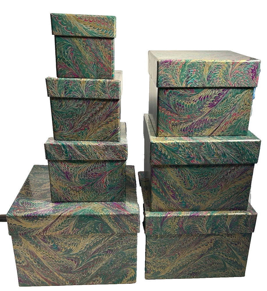 Set of 7 Dept 56 Decorative Nesting Boxes - Peacock Pattern  A16