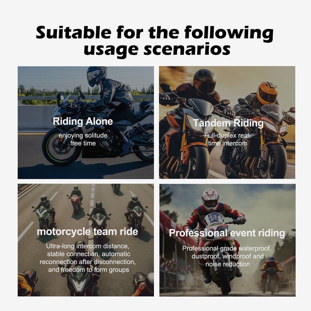 2 Set Motorcycle Bluetooth Mesh Intercom with 2K Camera Recorder for 2 Rider
