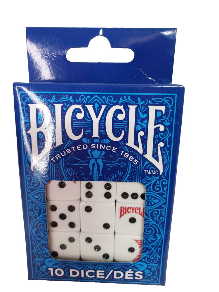 Bicycle 10 Dice Set White Black Pips Replacement Game Dice New