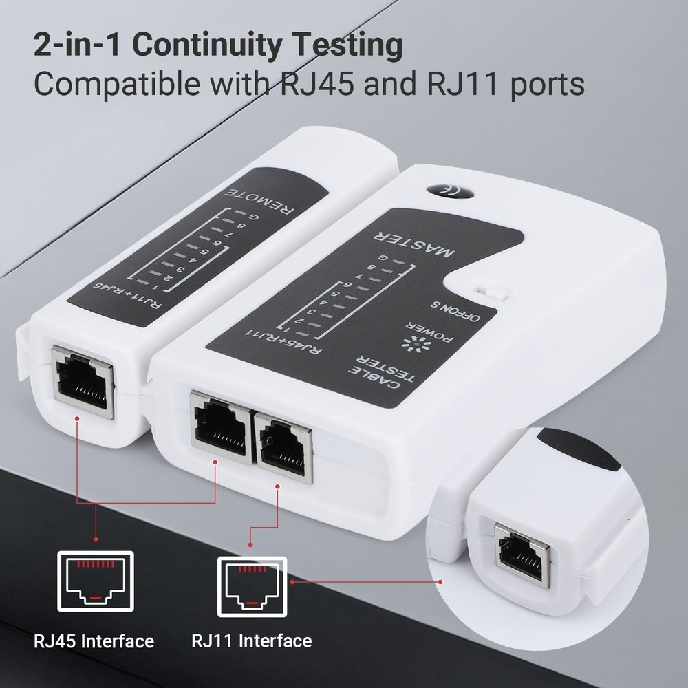 Automatic RJ45 Ethernet Cable Tester with Gold-Plated Socket - Compact Design
