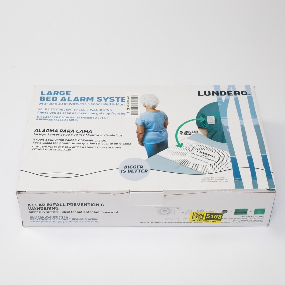 Lunderg Large Bed Alarm System 20x30 Wireless Sensor Pad Volume Control White