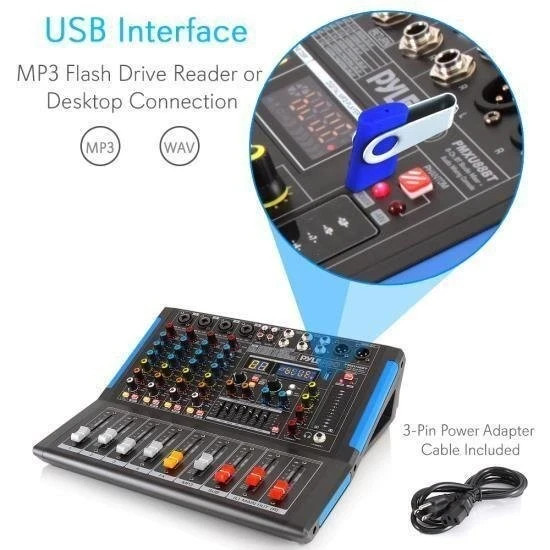 Pyle 4 Ch. Studio DJ Controller Audio Mixer w/Equalizer, MP3/CD Player PMXU46BT