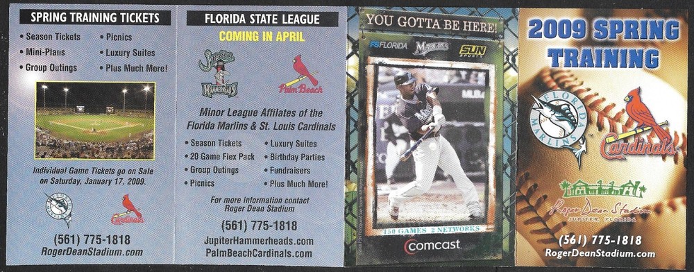 2009 CARDINALS & MARLINS  Comcast  Spring Training POCKET SCHEDULE  NM-MT