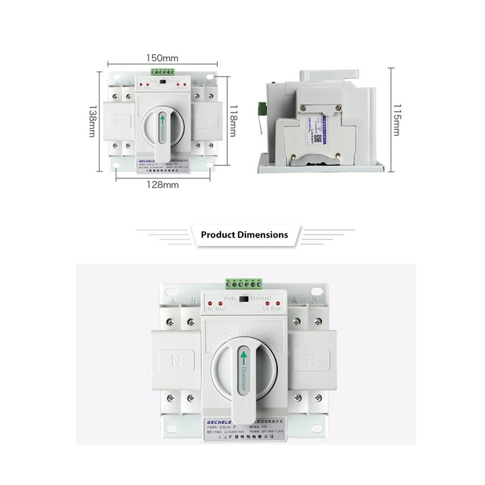 110V 63A 2P Dual Power Automatic Transfer Switch Generator Changeover Switch ...