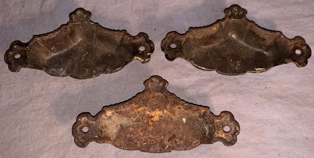 Nice Group 3 Antique Cast Iron Bin Cabinet Pulls 2 Sizes