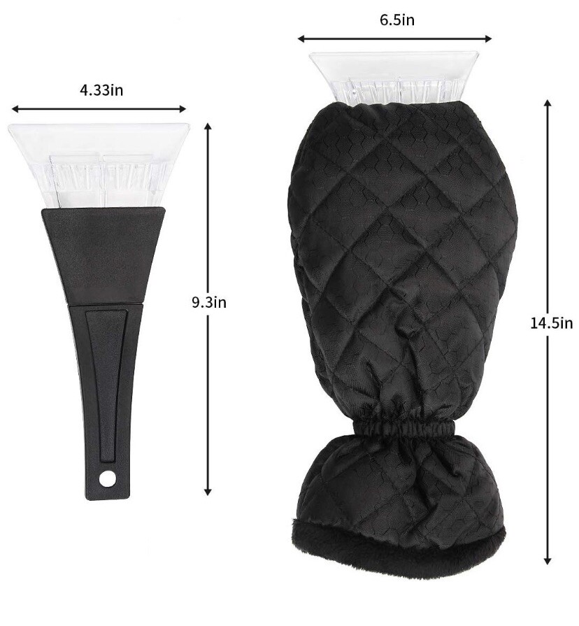 2-Pack Elastic Wristband Windscreen Ice Scraper Mitts Waterproof - Black