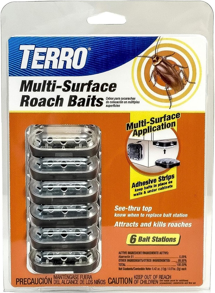 TERRO T500 Indoor Multi-Surface Roach Bait Stations - 1 Pack, Black