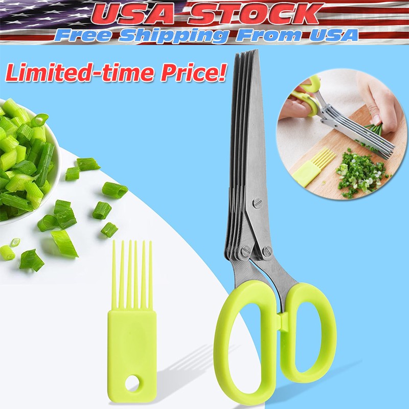 Stainless Steel 5 Blade Professional Shredding Scissors Sharp Herb Kitchen Tool