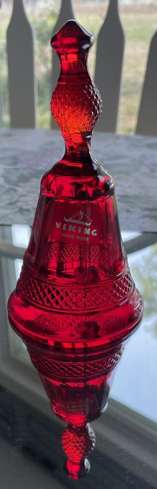 Viking Ruby Red Glass Bell Mt Vernon Pattern w/Original Label