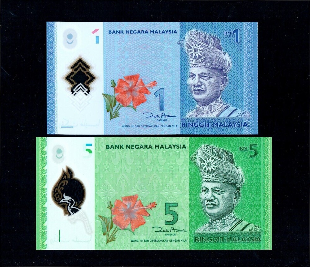 Malaysia 2012 1 Ringgit 5 Ringgit Polymer Money Bill GEM UNC Free Shipping(B548)