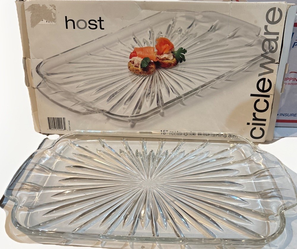 Williams Sonoma Circle Starburst Pattern Clear Glass Rectangular Dish Tray NEW