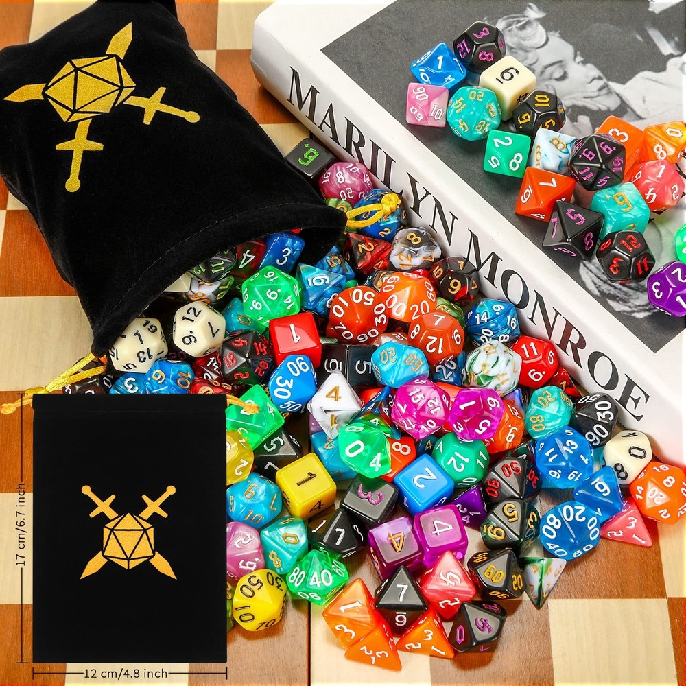 350 Pcs Compatible with DND Dice Sets Bulk Polyhedral Dice with Drawstring Ba...