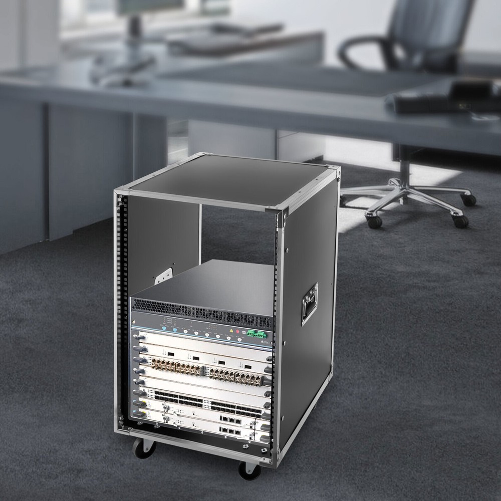 4 Post 16U Server Rack Open Frame Rolling Network Data Rack 19 inch With Casters