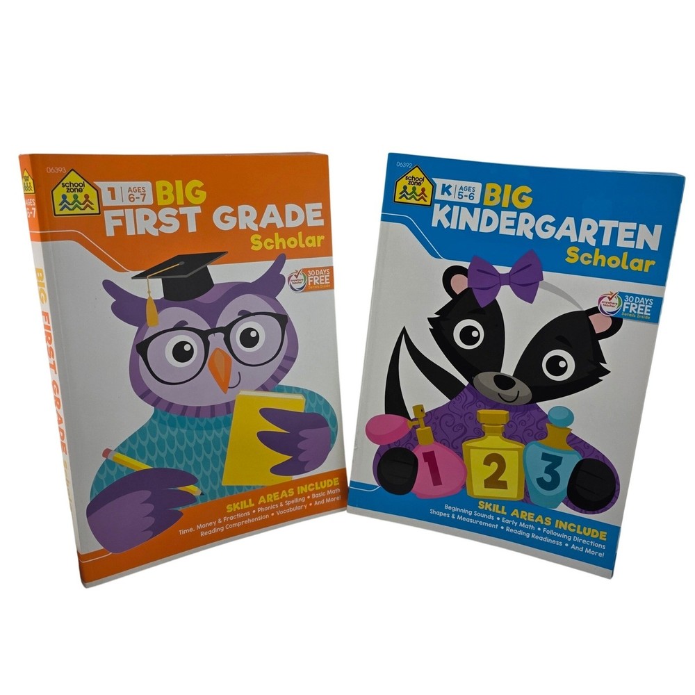 School Zone Big Kindergarten & First Grade Scholar Workbook Bundle 2 Books