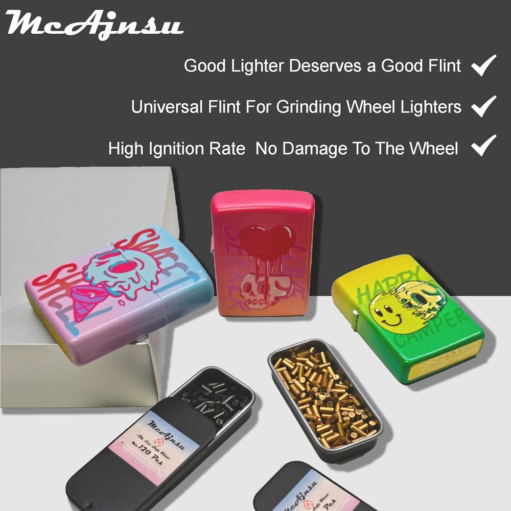 120Pcs Premium Lighter Flints | Universal Refills for reusable lighter Clipper &