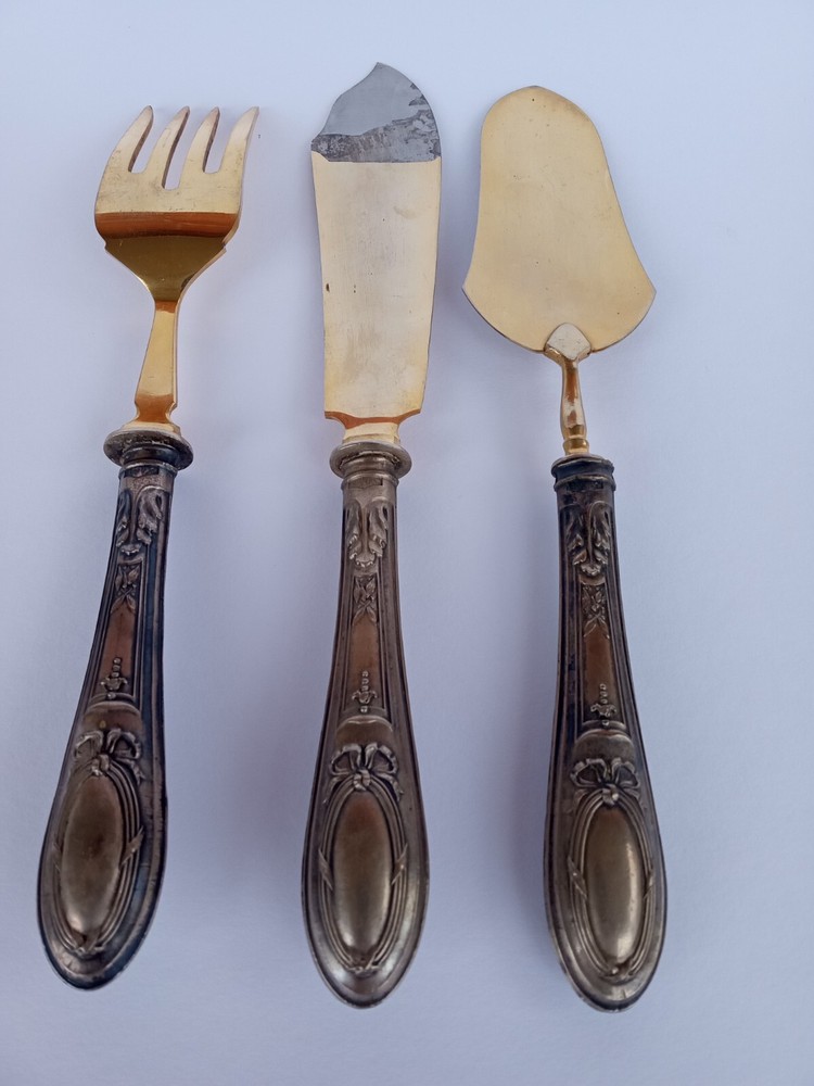 3 Pc. Antique .800 Solid Silver European Pastry Server Set