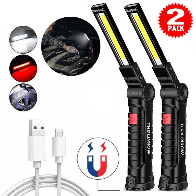 2PCS USB Rechargeable LED Work Light with Magnetic Base & Folding Torch Design