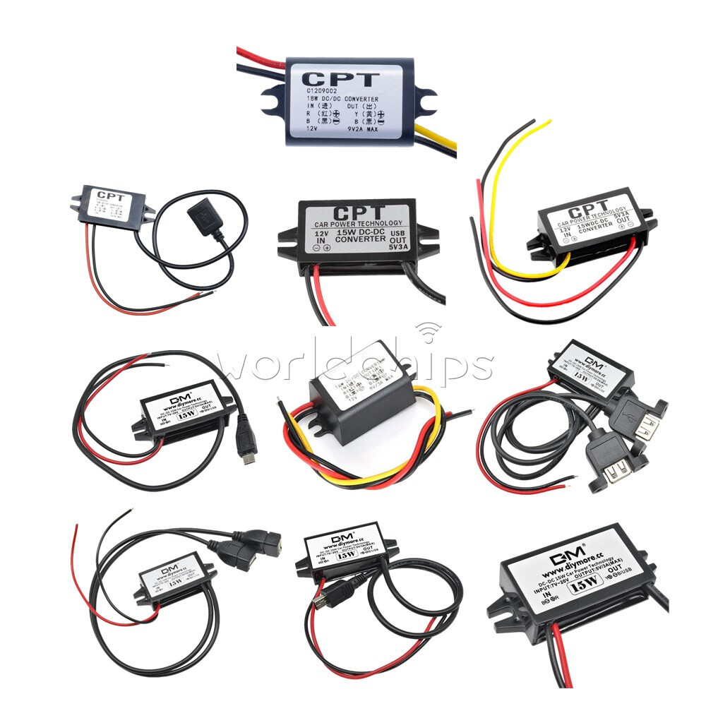 DC-DC 12V to 5V Mini/Micro/A type USB Dual Converter Step Down Power Module Tool